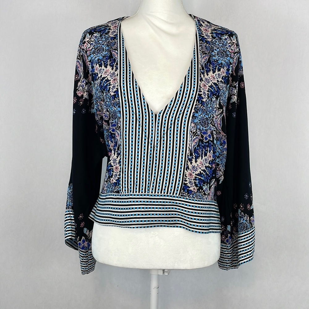 Free People Mix and Match Mixed Print Cropped Blouse. Size Small.